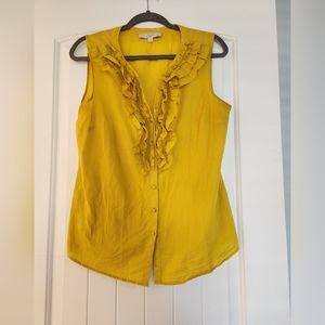 NWOT LOFT Sleeveless, Yellow Ruffled Blouse